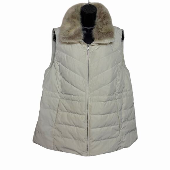 FAUX FUR DOWN PUFFER VEST BY TALBOTS PLUS SIZE CREAM REMOVABLE COLLAR EUC XL - Picture 1 of 7